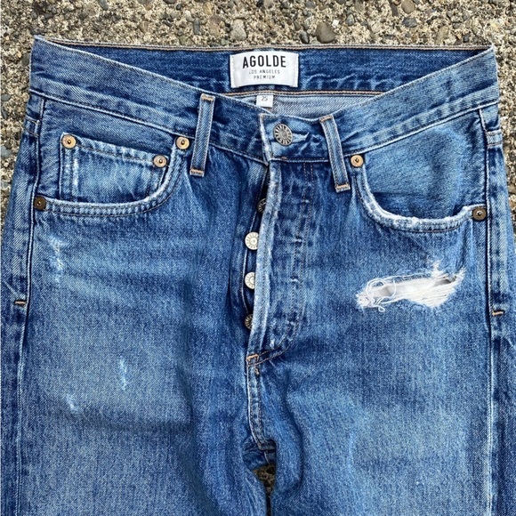 AGOLDE Jamie High Rise Classic Jeans in GRADE Chew Hem  size 25 - Picture 3 of 8